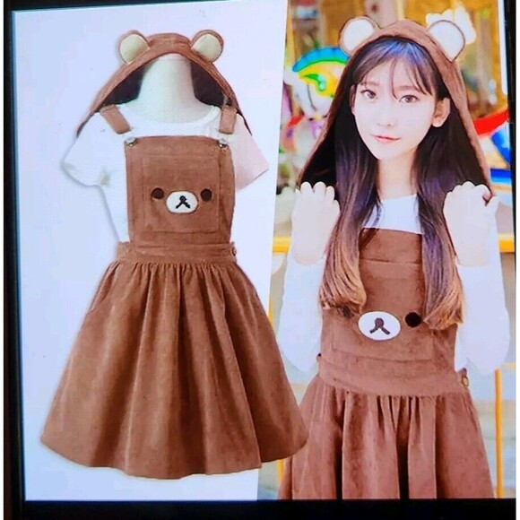 Kawaiibabe Mini Baby Bear  Romper  Medium Overall Dress Corduroy Adjustable Stra - Picture 7 of 7